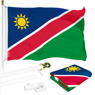 G128 Combo: 6 Ft Flagpole White & Namibia Flag 3x5 Ft  Printed 150D Polyester