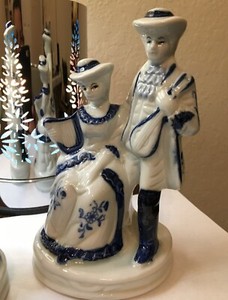 Vintage Figurines Victorian Style Set Of Two Blue and White Hand Painted