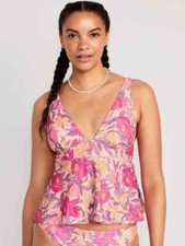 Old Navy L Large 2 pc Peach Floral Swim Set Tankini / Bikini Bottom