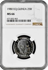 Equatorial Guinea 25 bipkwele 1980, NGC MS66,  President Teodoro Nguema  Top Pop