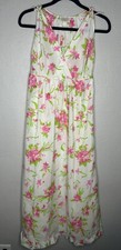 Vintage Barbizon Long White Pink Floral Nylon Sleeveless Nightgown 1970s Small
