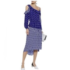 Sandro Lightning Bolt Crepe Midi Dress Blue Kemila Size M retail 286