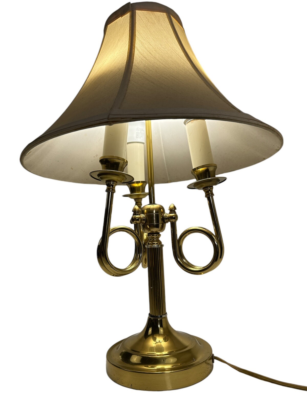 VTG ALSY 3 Arm Brass Plated French Horn Style Bouillotte Table Lamp NO Shade 22”