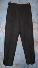 Womens Black Brown Pinstriped Flat Front Dress Pants Size 14 excellent