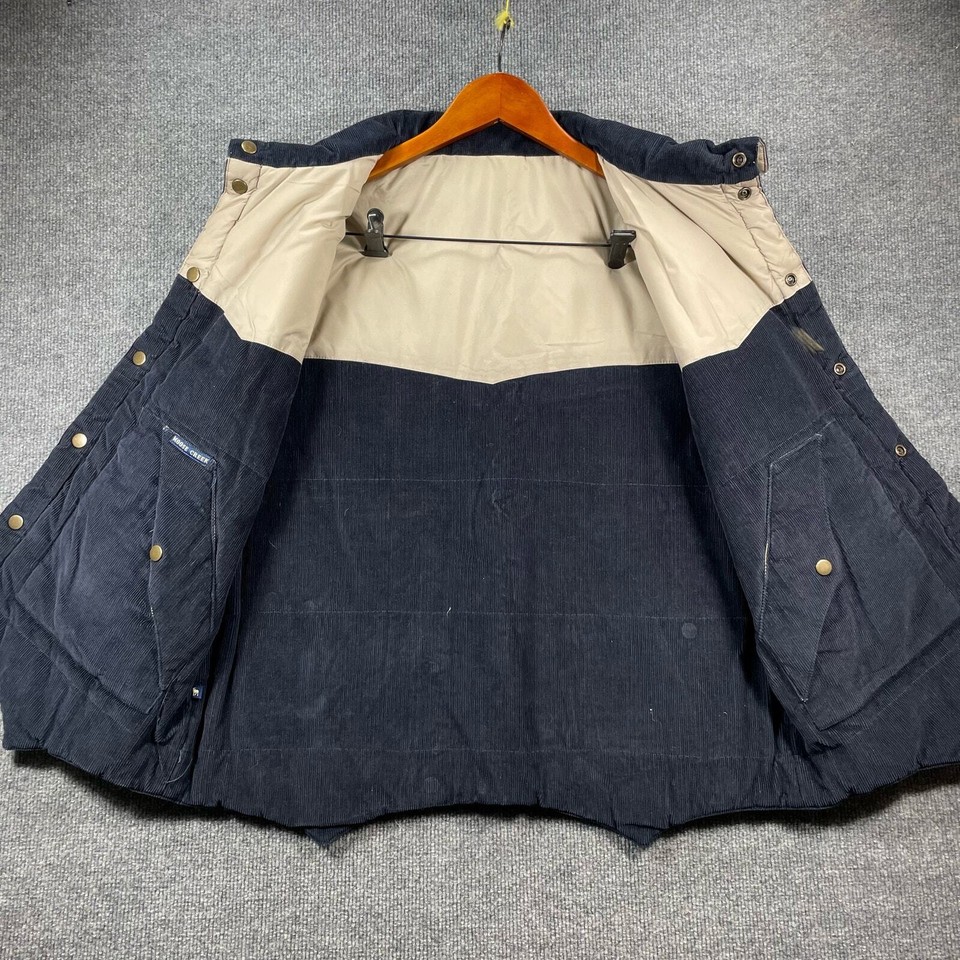 Moose Creek Nylon Reversible Puffer Vest Men's XL Beige/Blue Corduroy