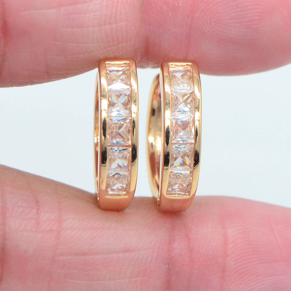 18K Yellow Gold Filled Multicolour Topaz Women Classic Huggie Earrings Jewelry - Image 3 of 4