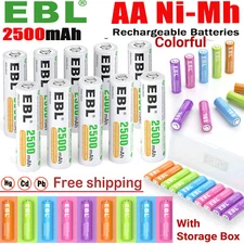 EBL 2500mAh AA Rechargeable Batteries 1.2V Double A Ni-MH Battery + Case Box Lot