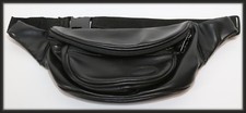 Fanny Pack Pleather 3 pocket waist pouch Hands free shopping adjustable black