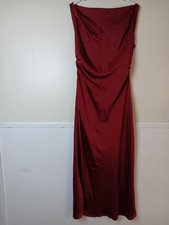 Cider Dress Womens M Red Solid Satin Maxi Strapless Ruched Formal Gown