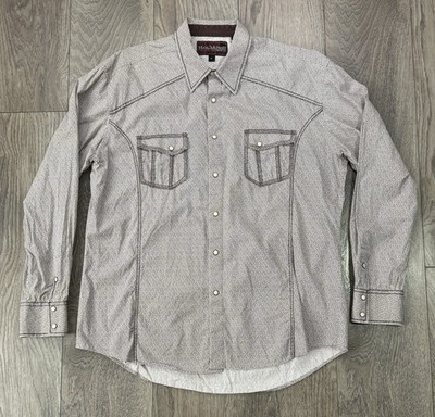 Rock & Roll Cowboy Men s  Western Pearl Snap Shirt Brown Geometric Size XL