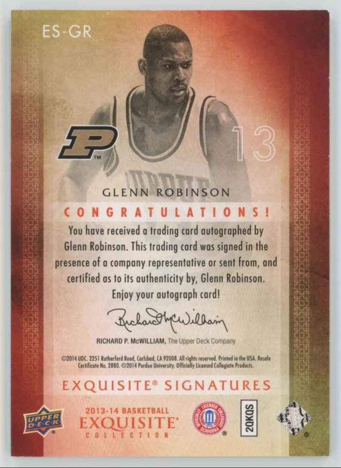 2013-14 Upper Deck Exquisite Signatures Glenn Robinson Auto 31/65 #ES-GR A1 - Image 2 of 2