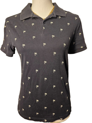H&M Womens Black & White Polo Palm Tree Print Shirt XS