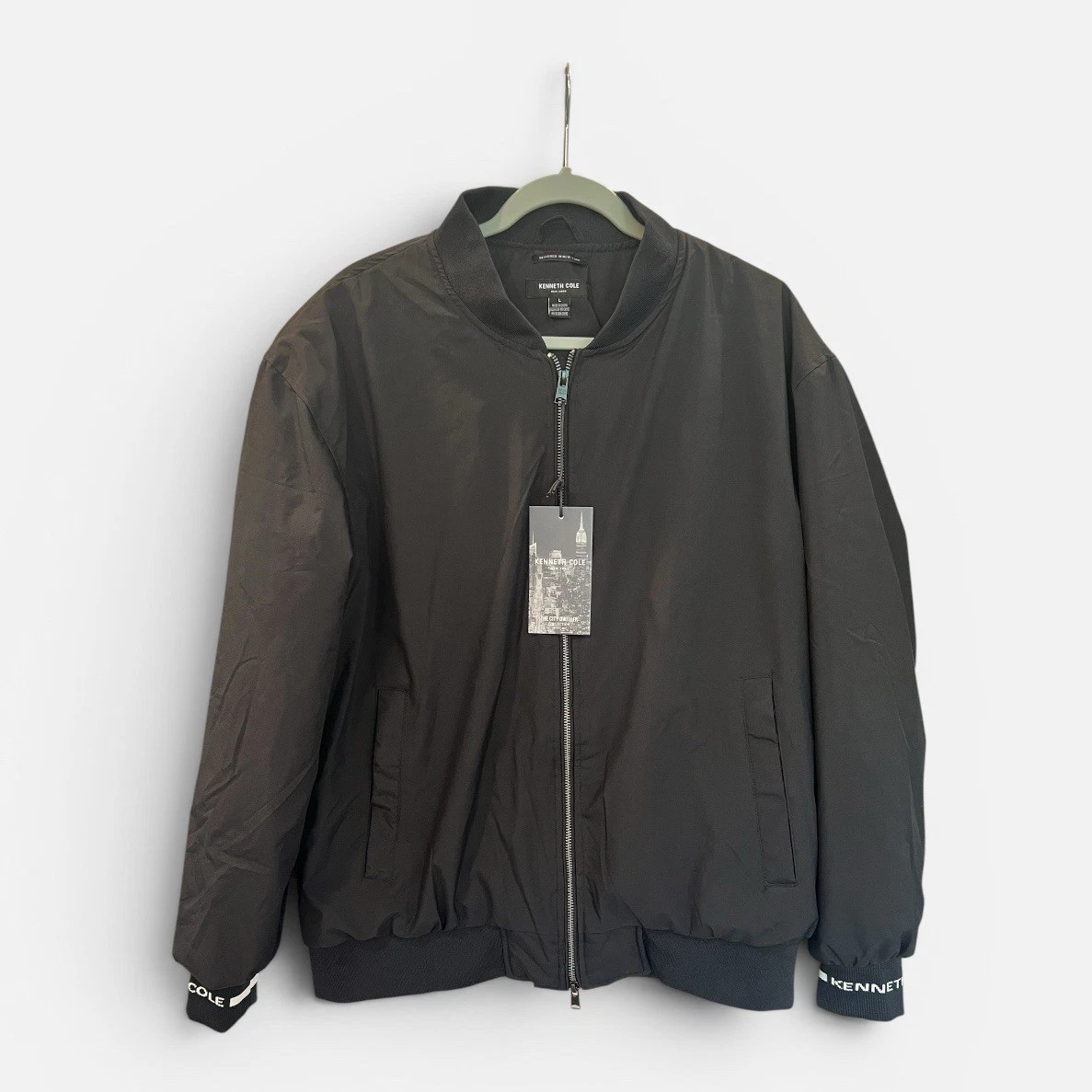 Kenneth Cole New York Bomber Jacket Mens L Black Full Zip Lightweight NWT $89
