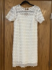 Loft Dress, Size 0, Ivory Eyelet w/Attached Slip, Short Sleeve, Polyester