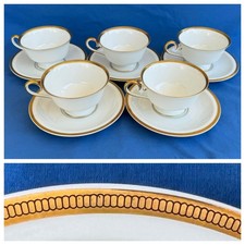 Antique Hutschenreuther Selb Bavaria White & Gold Trim 5 Tea Cups & Saucers MINT