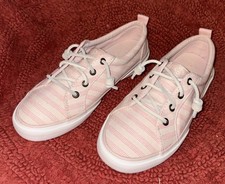 SPERRY WMN TOPSIDER PIER WAVE LTT SEACYCLED PEACH  STRIPED CANVAS SHOES SZ 6 M