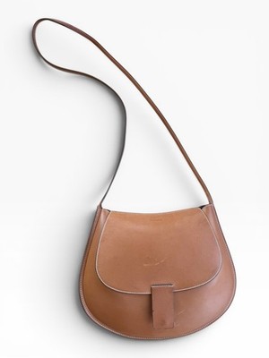 Jil Sander Brown Leather Crescent Shoulder Bag Crescent Half Moon Saddle Flap