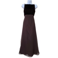 VTG 90s Crushed Velvet Sheer Gown Sz 6 Brown Square Neck Whimsigoth Prom Dress