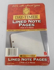 Day-Timer 7 Ring Binder Lined Note Pages  2 Pads of 24 Pages 5.5" x 8.5" #87228