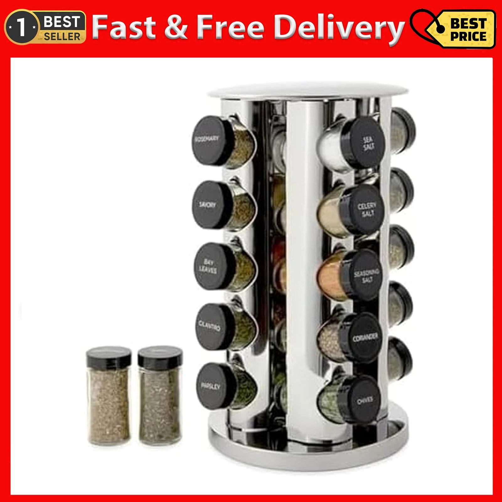 Kamenstein 20 Jar Revolving Countertop Spice Rack with Spices Included, FREE Spi