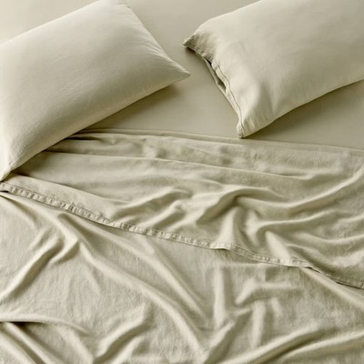 King 100% Linen Sheet Set Light Olive Green - Casaluna