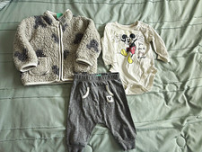 Disney Baby Mickey Mouse 3-Piece Set Fleece Zip Jacket Pants Bodysuit 3-6M