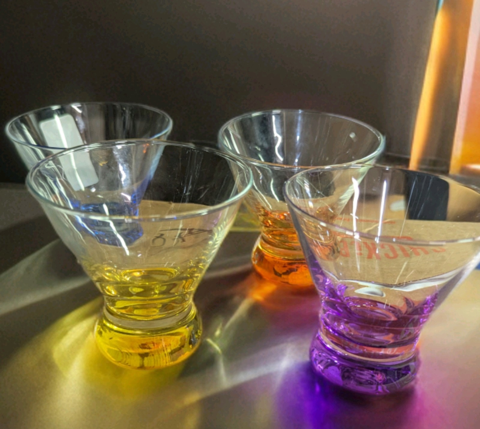 Vintage MCM Atomic Martini Glasses Set of 5 Weighted Base Cocktail Cups in 4 Colors