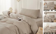 Duvet Cover Set Twin Size 100 Cotton, Soft Twin 68"x90" Beige Cotton 