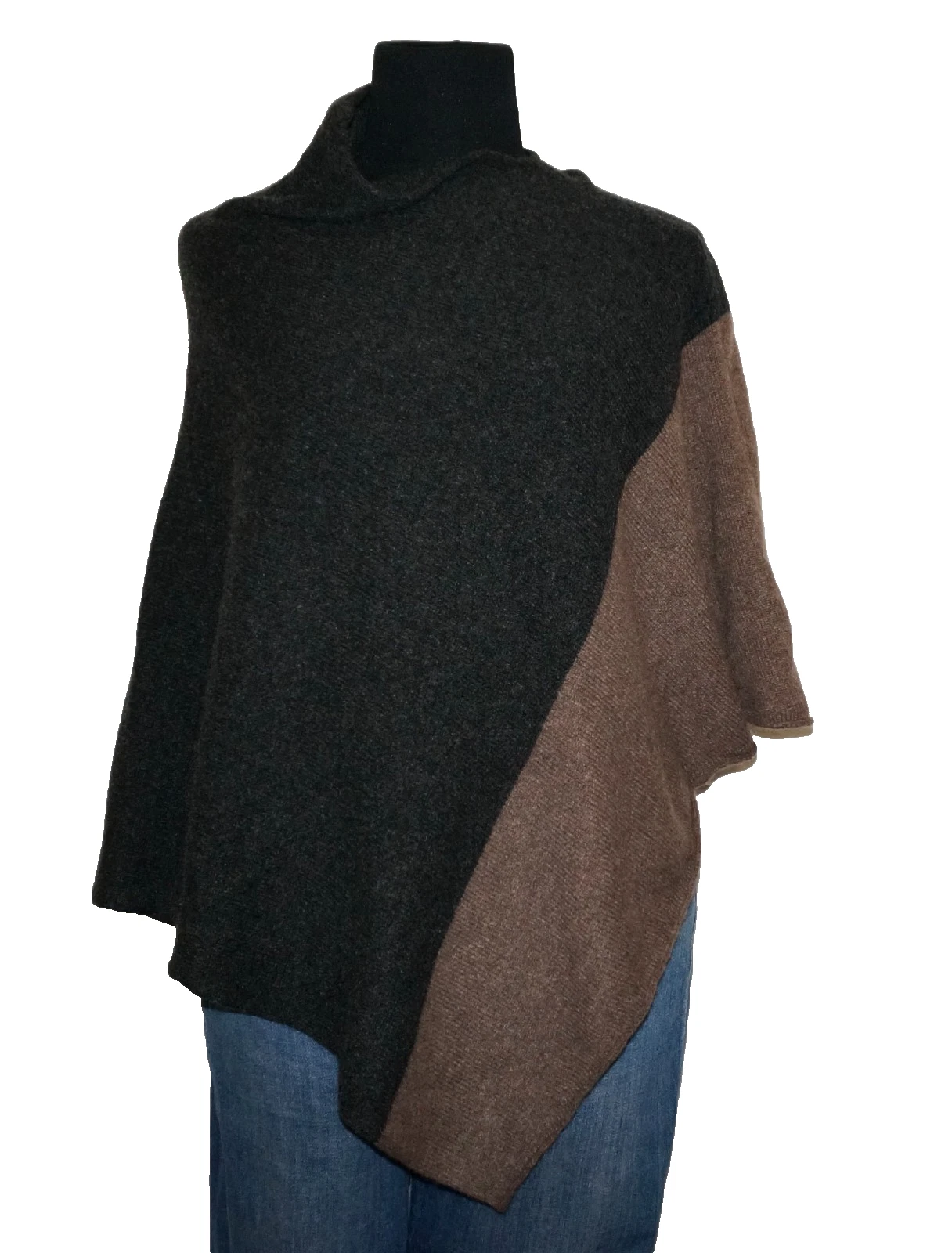 Golightly Cashmere Oak-Beige & Deep Gray 100% Cashmere Desert-Night Poncho - USA