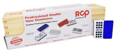 RCP PRODUCTS Double 9 Dominoes Set, 55 Acrylic Tiles, Metal Spinners, Storage Ca