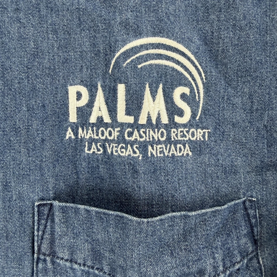 Camisa vaquera Palms Las Vegas para hombre mediana azul con botones manga larga jerzees Foto 3 de 4