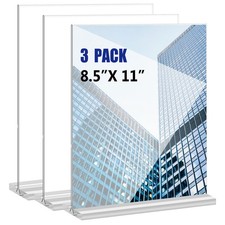Acrylic Sign Holder 8.5x11 Inches 3 Pack T Shape Desktop Display Stand Vertic...