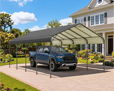 Heavy Duty 12x20 Ft Metal Carport Canopy For Cars, Boats, And Trucks - Gray