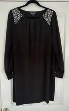 Billie & Blossom black embellished long sleeved dress - chiffon arms - Size 16