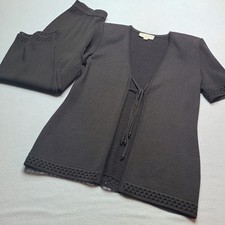 St John Collection Knit Set Womens 6/8 Black Excellent Crochet Trim Santana Knit