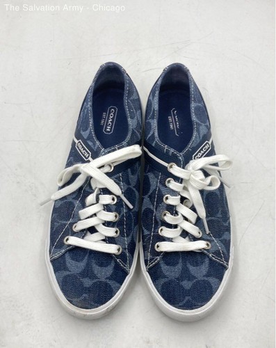 Coach Womens Lesley Blue Signature C Canvas Lace Up Sneaker Shoes Size 9.5B