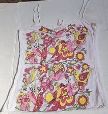 Vintage 90s Y2K Sparkle  Fade Graphic Spaghetti Strap Tank SZ M Pima Cotton USA