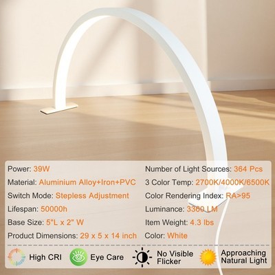 Half Moon Light w/Phone Holder 39W Nail Desk Lamp 29'' Nail Lash Light Arch Light