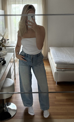 Bershka Damen Jeans Blau Boyfriend Normalgröße Größe M Schrittlänge 76 cm