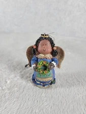 Vintage Cherrydale Little African American Angel Hanging Christmas Ornament 3"