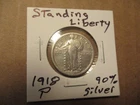 1918-P, Standing Liberty Quarter #30, Type One, 90% SILVER!! RARE..