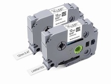 NEW For Brother Tze 12 mm 0.47" Laminated White TZE-231 Black Ink Label Tape 2PK