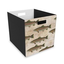Fishing Theme Felt Storage Box organizing Salmon Trout Fishermen Rustic Storage