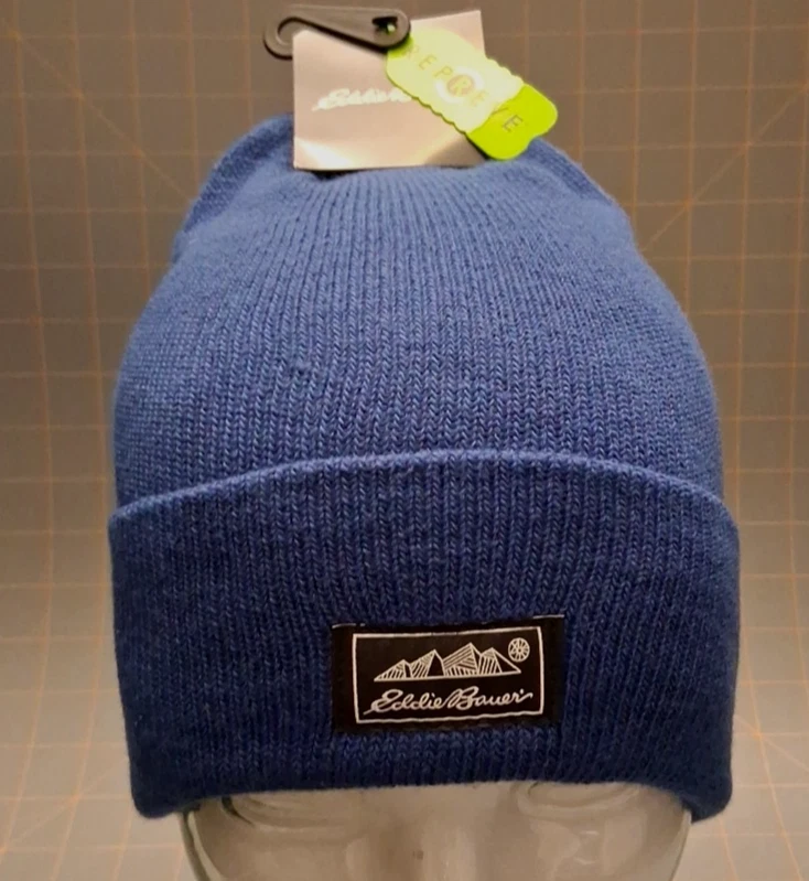NWT Unisex OSFA Eddie Bauer Blue Ribbed Winter Beanie Hat NEW