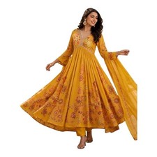 Women's Georgette Anarkali Floral Printed Kurta Pant Set with Dupatta Kurta Kurt