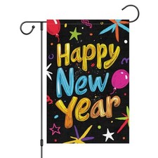 Happy New Year Garden Flag Double Sided Ballon Small Burlap 12x18 Inch Multi
