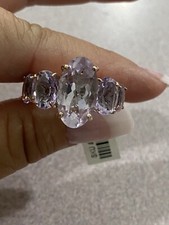 Sterling Silver  Rose Gold Vermeil Oval Pink Amethyst Five Stone Ring NWT