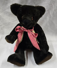 16" Dark Brown Stuffed Plush Fully Jointed Teddy Bear Suede Paws Sherpa Vest