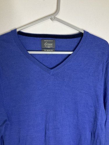 Linea Men's Jumper 100% Merino Wool Size Medium Blue V-Neck Pullover Prestwick - Picture 2 of 11