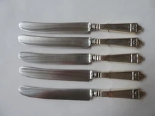 5 GORHAM LANSDOWNE KNIVES STERLING SILVER HANDLES & STAINLESS BLADES NO MONOGRAM